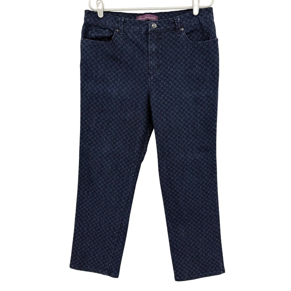 Gloria Vanderbilt Women's Stretch Denim Jeans Sz 16P Blue Slim Geometric Print